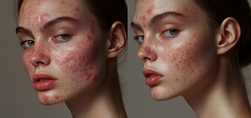 Acne pimple and scar on skin face disorders of sebaceous glands teenage girl skincare beauty problem