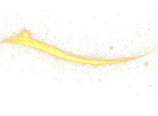 Abstract golden sparkling trail isolate on transparent background, celebration, holiday or magic themes, cutout, png