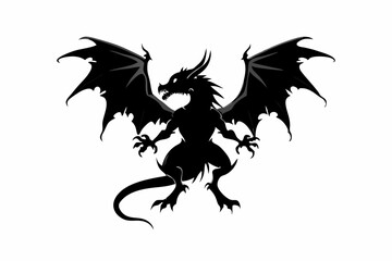 Majestic Dragon Silhouette Vector with Spread Wings
