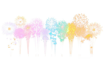 Multicolor firework bursts isolate on transparent background, cutout, png