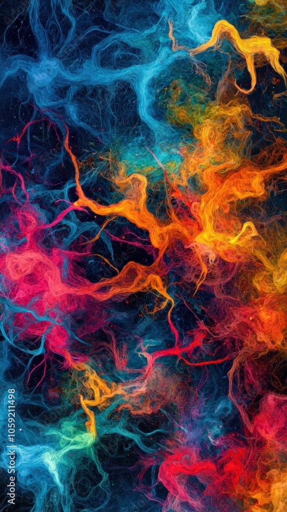 Poster vibrant abstract patterns of colorful swirls and cosmic energy in an artistic representation