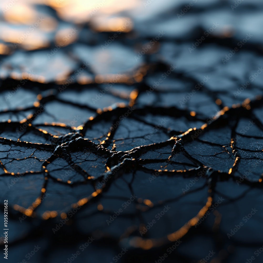 Poster intricate patterns and textures in dark waters reflecting light at dusk