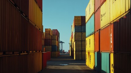 Fototapeta premium Shipping containers being stacked at a busy port