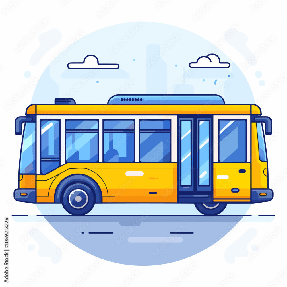 Poster yellow bus is driving down a road. the bus is the main focus of the image, and it is moving quickly.