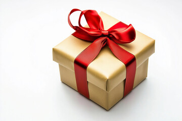 Obraz premium Gift box wrapped with red ribbon on white background