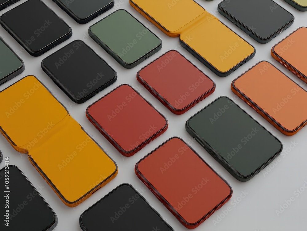 Poster vibrant collection of minimalist rectangular cases in various colors and textures