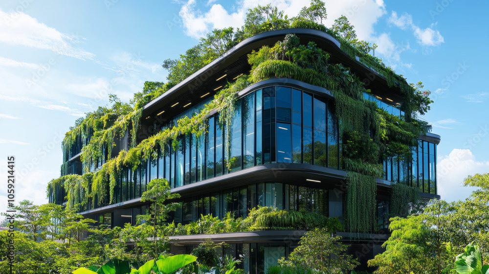 Aufkleber a modern office building designed to be kind to the environment. it uses sustainable glass and has t