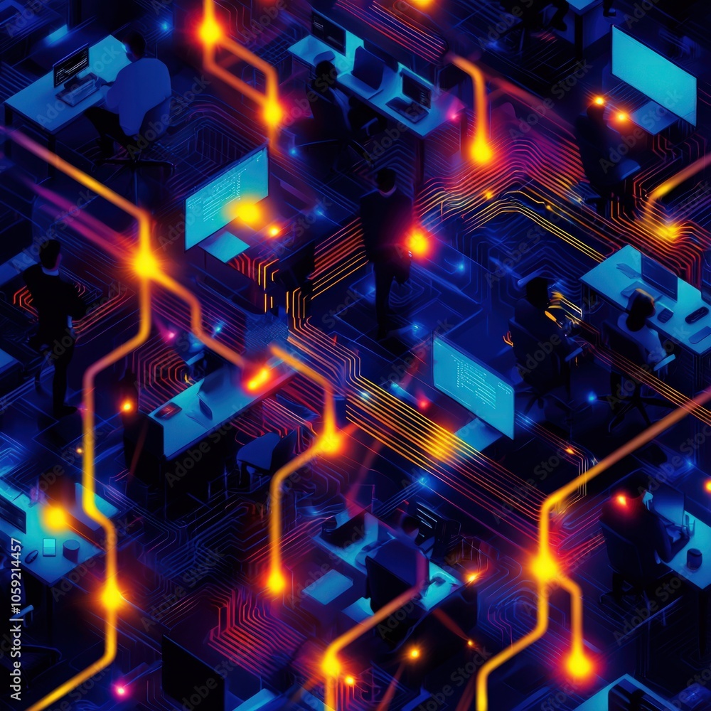 Poster exploring the intersection of technology and human interaction in a digital landscape