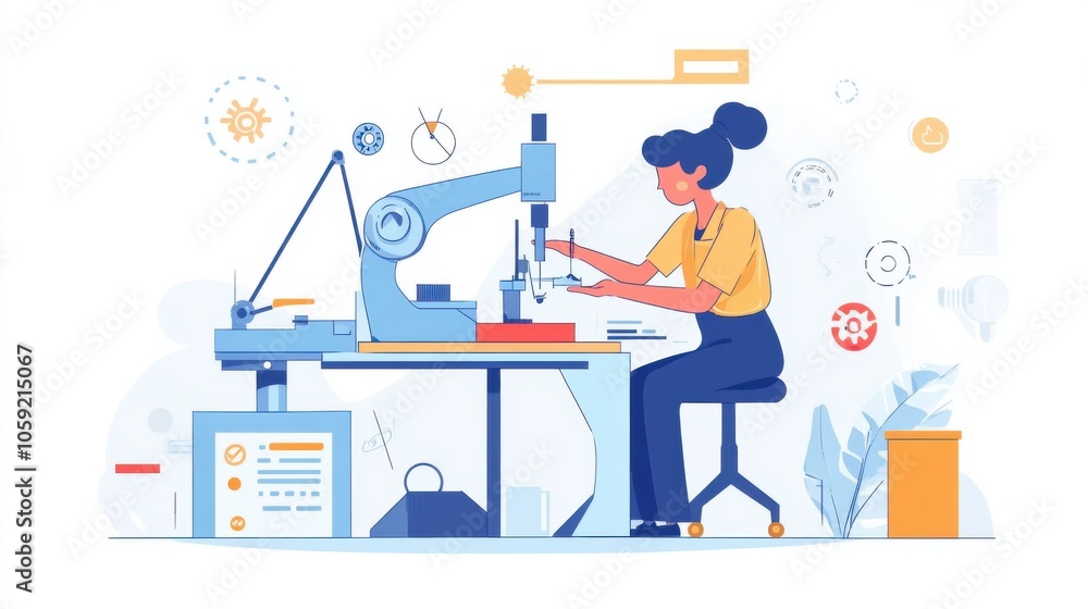 Poster worker using precision tools to check product