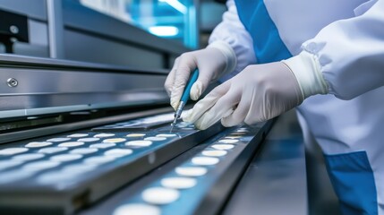 Worker using precision tools to check product quality