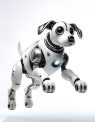 AI Dog Robot floating or flying isolated white background