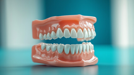 Dental jaw model on blue background 