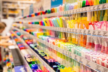 hundreds of pens for sale and available for testing in a shop
