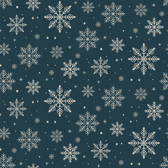 Christmas pattern with snowflakes on a blue background. Seamless background perfect for use in textiles, wallpapers, and festive decorations.

