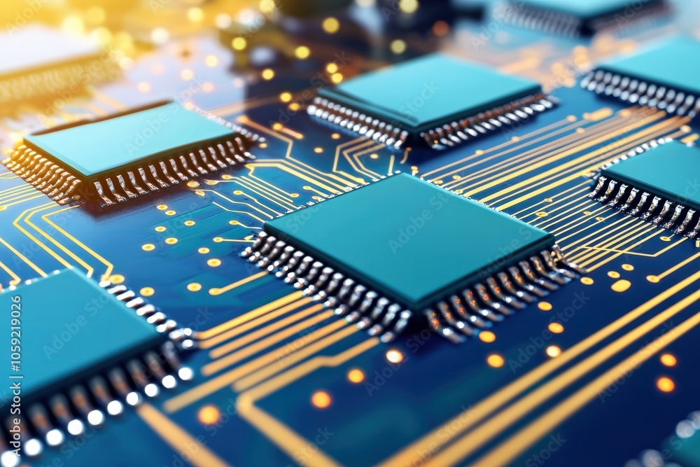 Poster exploring the intricate world of microchips and electronic circuits in modern technology