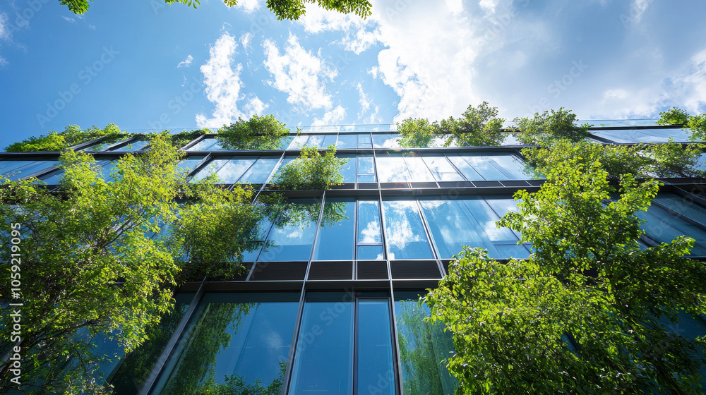 Aufkleber a modern office building designed to be kind to the environment. it uses sustainable glass and has t