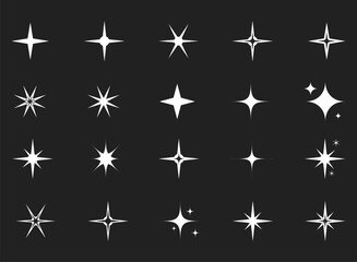 Stars. A set of editable icons. Shining stars or fireworks. Vector icon on a black background. Flat design.