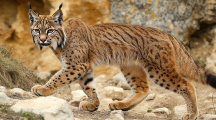 Obraz premium The Iberian lynx is a type of wild cat found in Jaén, Spain.