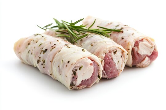 Chicken roll on white backdrop Rolade ayam