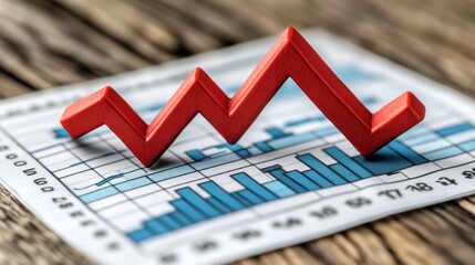 Red arrow pointing down on a graph, indicating decline.