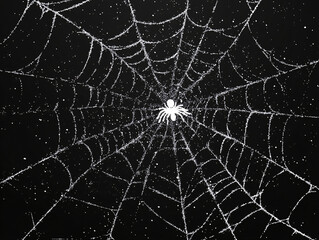 Obraz premium a spider's web with a night sky background, highlighting the intricate details and patterns of the spider's silk.