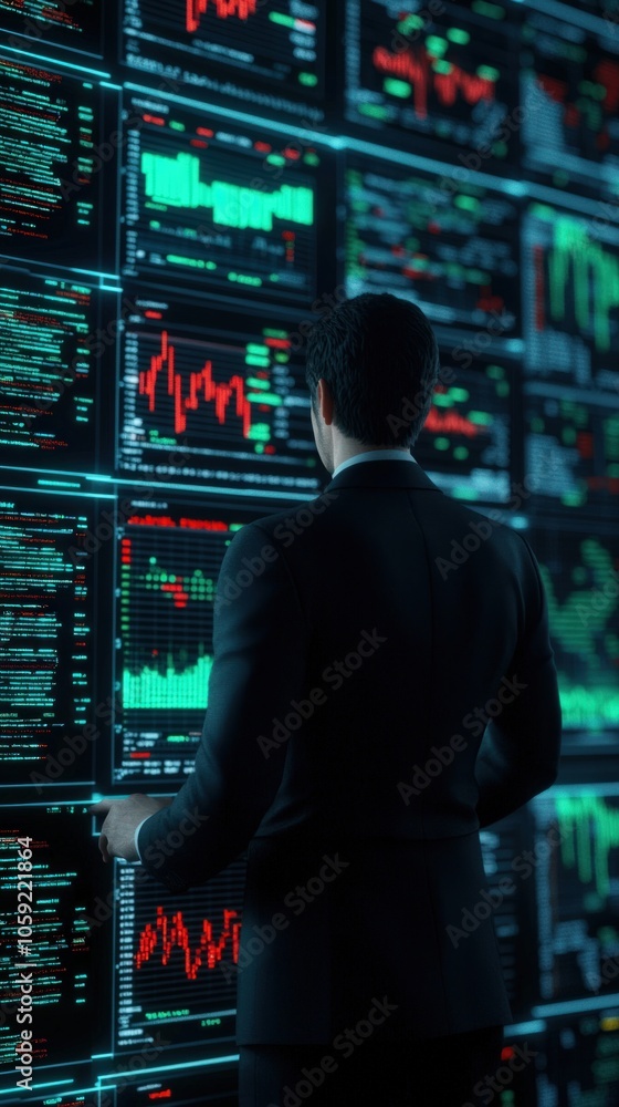 Poster analyzing financial data trends through digital dashboards and analytics tools