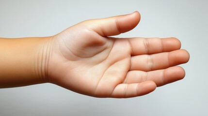 Close-up of a child's chubby hand, emphasizing the realism of skin with fingers and fingerprints on white background