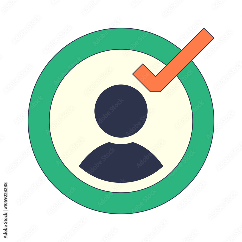 Poster silhouette of a person with a checkmark symbolizing approval or verification.