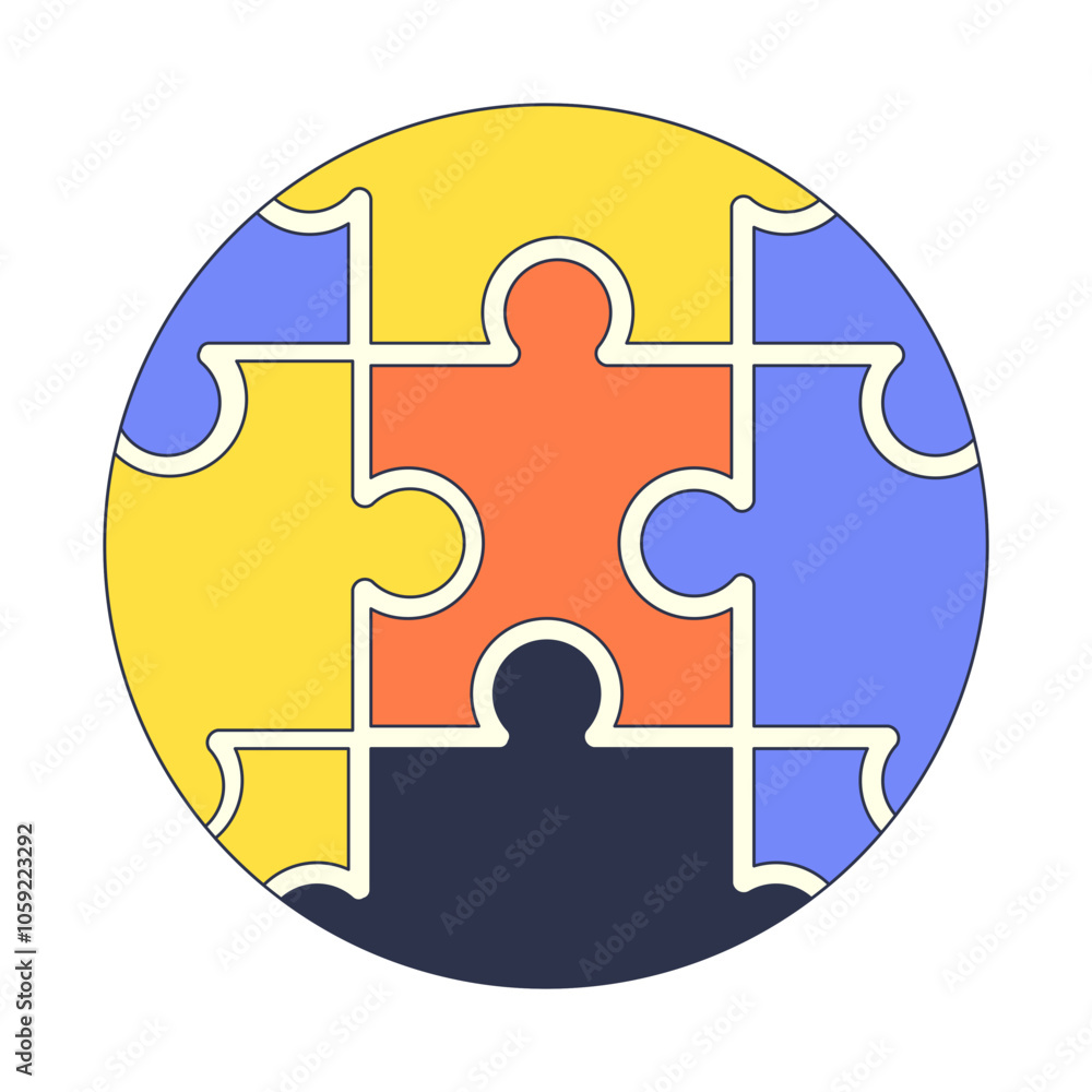 Poster colorful puzzle pieces forming a complete circle, symbolizing unity and problem-solving.