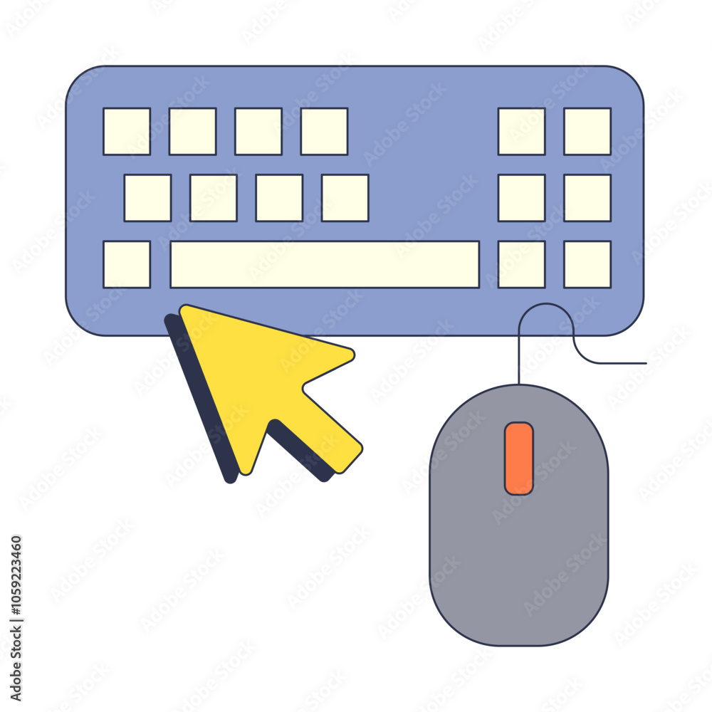 Aufkleber illustration of a keyboard and mouse with a cursor, symbolizing digital interaction.