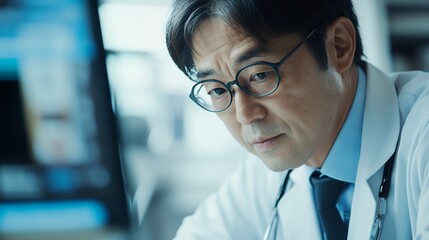 A japanese doctor conducting a remote consultation