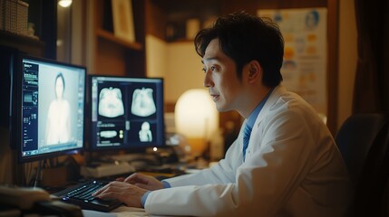A japanese doctor conducting a remote consultation