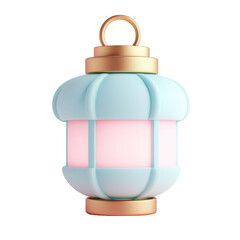 Obraz premium 3D pastel blue and pink lantern with gold accents, combining traditional design with a soft, modern color scheme, ideal for festive or decorative use. Isolated on transparent background, png.