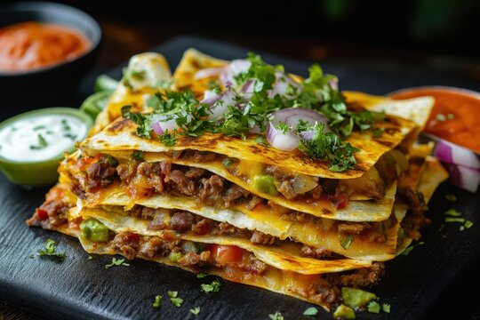 Classic Mexican quesadilla with pork also known as