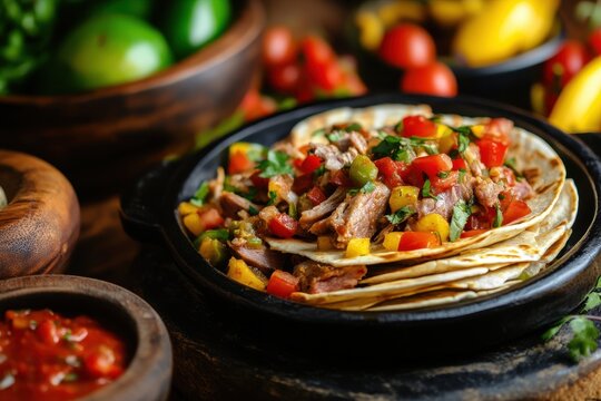 Classic Mexican quesadilla with pork known as