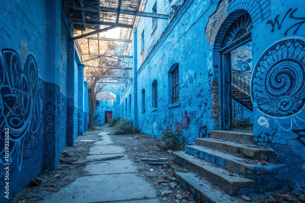 Poster abstract blue background for urban exploration photography - unique textures and patterns in an urba