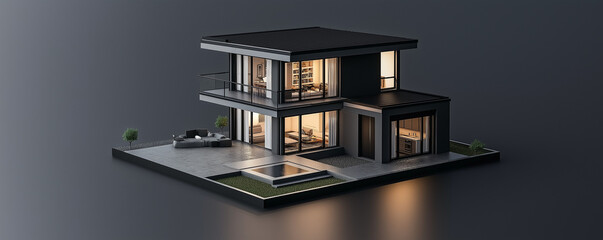 3d Modern House on a board