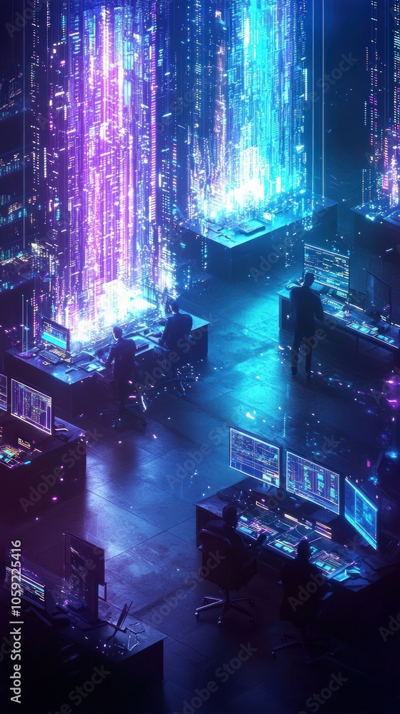 Poster futuristic digital workspace a glimpse into technology-driven cyber environments