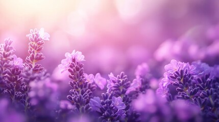 Naklejka premium A close-up image showing a vibrant purple field with lavender and other flowers in sunlight,