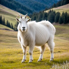 Obraz premium white goat on a meadow generative ai