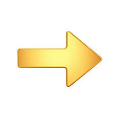 gold metallic rightward arrow icon isolated on transparent background, sleek luxury navigation, direction guidance symbol. golden Modern 3d 