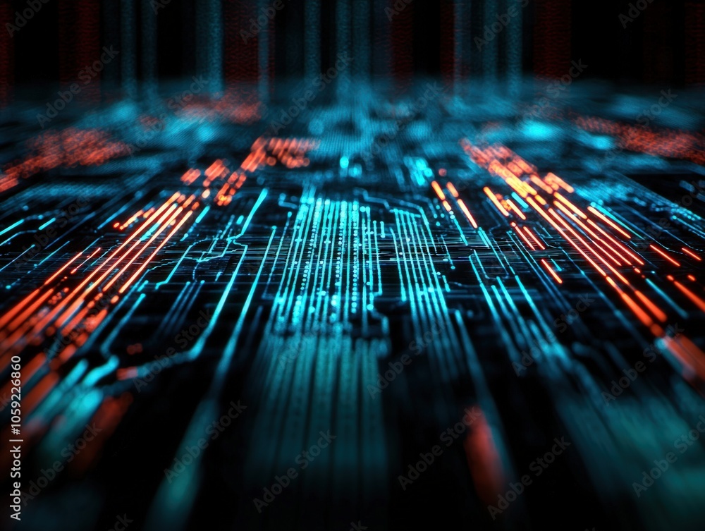 Poster exploring the future of connectivity through advanced digital circuitry and design innovations