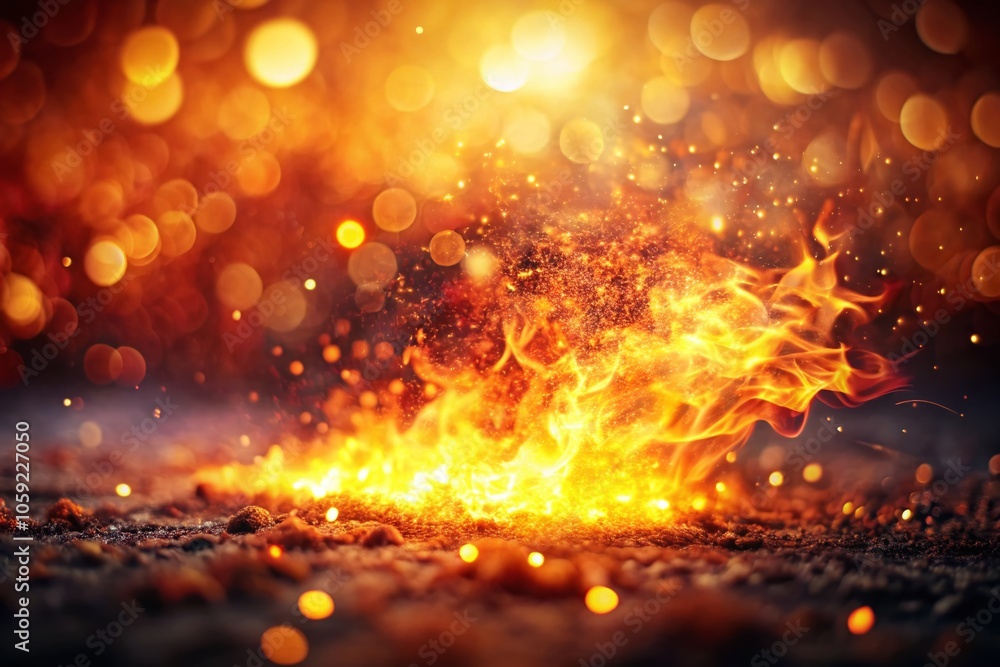 Poster abstract fire explosion with tilt-shift effect - warm orange bokeh background for dynamic visuals an