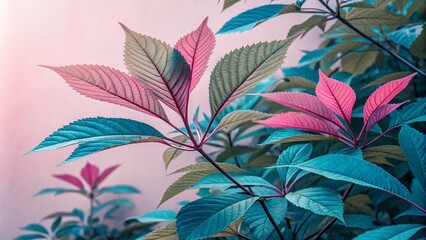 Fototapeta premium Abstract Floral Pattern with Vibrant Pink, Blue, and Green Leaves for Decorative Art Use