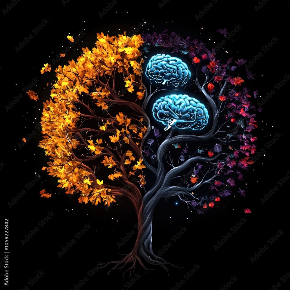 Poster the interplay of nature and mind a visual representation of duality in trees and brains