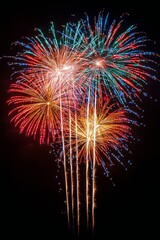 Colorful fireworks display lighting up the night sky during a festive celebration