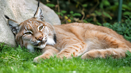 Fototapeta premium A Eurasian lynx lives at the Straubing zoo.