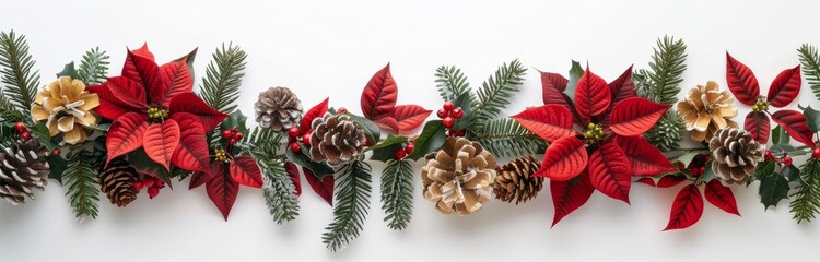 Christmas Garland With Poinsettias and Pine Cones