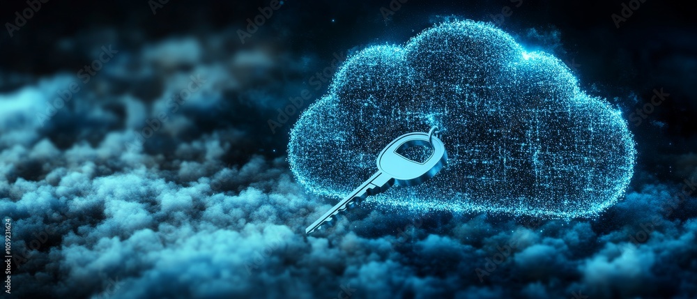 Poster unlocking the future a hyperrealistic journey into the cloud vault with a key