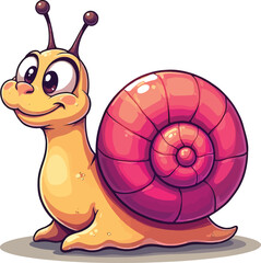 A Cute Snail With Happy Smiling Face Expression Crawling On Ground Cartoon Flat Character Illustration Animal Nature Icon Concept